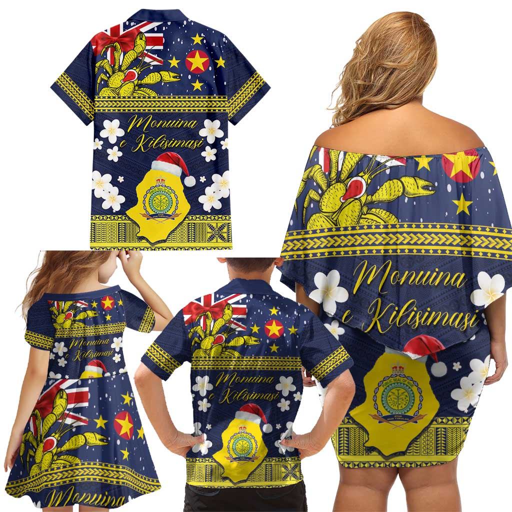 Niue Monuina e Kilisimasi Family Matching Off Shoulder Short Dress and Hawaiian Shirt Christmas Uga - Niue Map and Emblem with Hiapo Art Pattern LT03 - Polynesian Pride