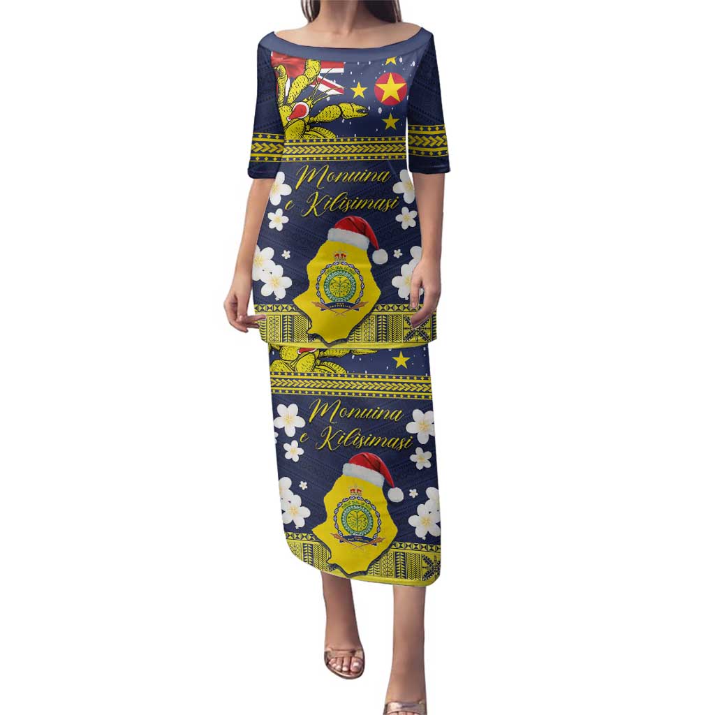 Niue Monuina e Kilisimasi Family Matching Puletasi and Hawaiian Shirt Christmas Uga - Niue Map and Emblem with Hiapo Art Pattern LT03 Mom's Dress Yellow - Polynesian Pride
