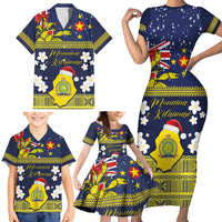 Niue Monuina e Kilisimasi Family Matching Short Sleeve Bodycon Dress and Hawaiian Shirt Christmas Uga - Niue Map and Emblem with Hiapo Art Pattern LT03 - Polynesian Pride