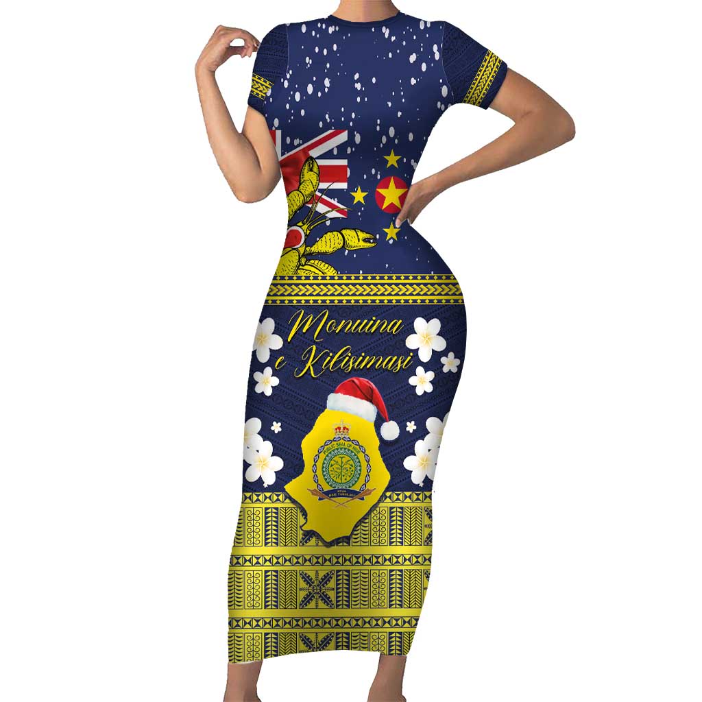 Niue Monuina e Kilisimasi Family Matching Short Sleeve Bodycon Dress and Hawaiian Shirt Christmas Uga - Niue Map and Emblem with Hiapo Art Pattern LT03 Mom's Dress Yellow - Polynesian Pride
