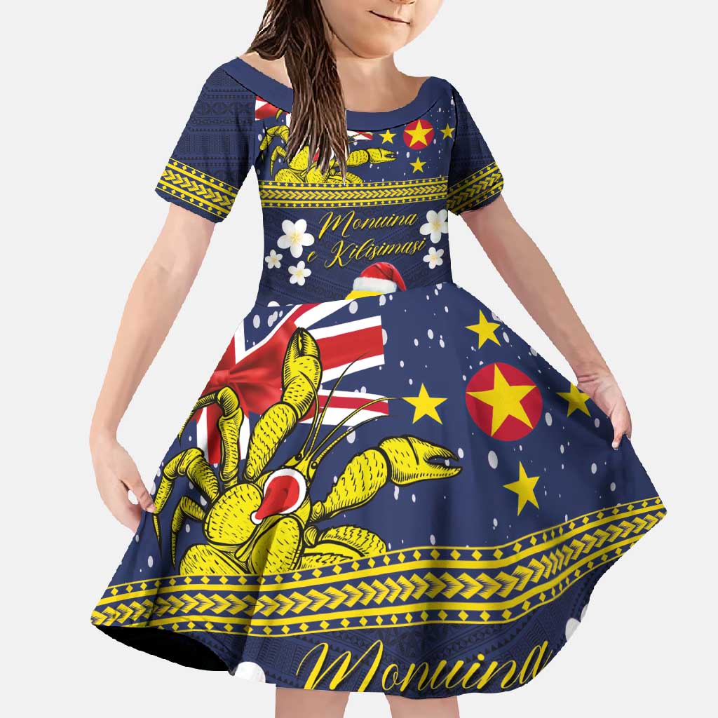 Niue Monuina e Kilisimasi Family Matching Tank Maxi Dress and Hawaiian Shirt Christmas Uga - Niue Map and Emblem with Hiapo Art Pattern LT03 Daughter's Dress Yellow - Polynesian Pride