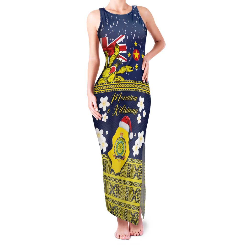 Niue Monuina e Kilisimasi Family Matching Tank Maxi Dress and Hawaiian Shirt Christmas Uga - Niue Map and Emblem with Hiapo Art Pattern LT03 Mom's Dress Yellow - Polynesian Pride