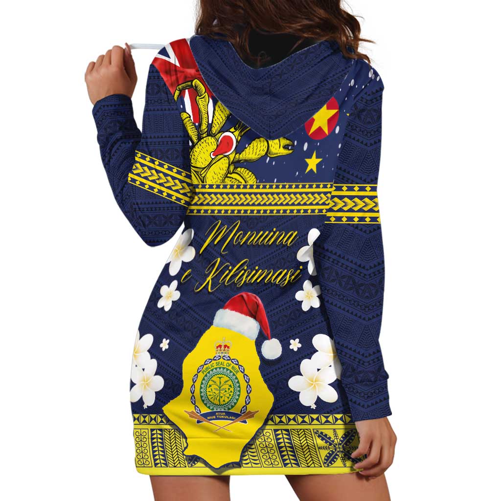 Niue Monuina e Kilisimasi Hoodie Dress Christmas Uga - Niue Map and Emblem with Hiapo Art Pattern LT03 - Polynesian Pride