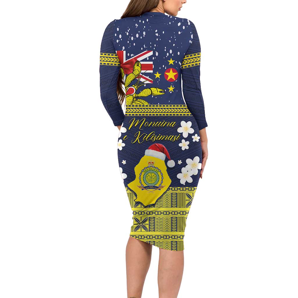 Niue Monuina e Kilisimasi Long Sleeve Bodycon Dress Christmas Uga - Niue Map and Emblem with Hiapo Art Pattern LT03 - Polynesian Pride