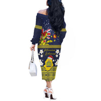 Niue Monuina e Kilisimasi Off The Shoulder Long Sleeve Dress Christmas Uga - Niue Map and Emblem with Hiapo Art Pattern LT03 - Polynesian Pride