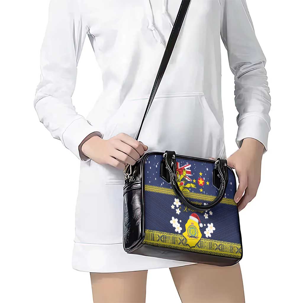 Niue Monuina e Kilisimasi Shoulder Handbag Christmas Uga - Niue Map and Emblem with Hiapo Art Pattern