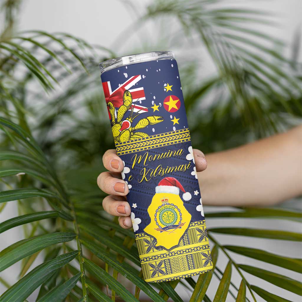 Niue Monuina e Kilisimasi Skinny Tumbler Christmas Uga - Niue Map and Emblem with Hiapo Art Pattern LT03 - Polynesian Pride