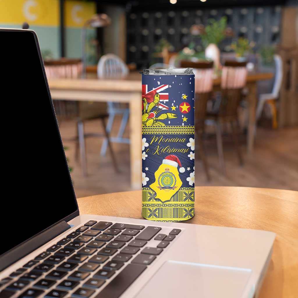Niue Monuina e Kilisimasi Skinny Tumbler Christmas Uga - Niue Map and Emblem with Hiapo Art Pattern LT03 - Polynesian Pride