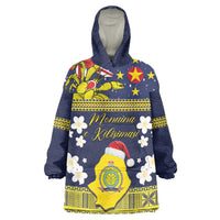 Niue Monuina e Kilisimasi Wearable Blanket Hoodie Christmas Uga - Niue Map and Emblem with Hiapo Art Pattern LT03 One Size Yellow - Polynesian Pride