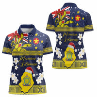 Niue Monuina e Kilisimasi Women Polo Shirt Christmas Uga - Niue Map and Emblem with Hiapo Art Pattern