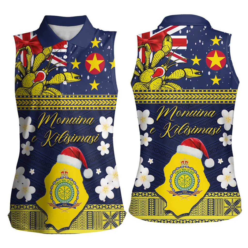 Niue Monuina e Kilisimasi Women Sleeveless Polo Shirt Christmas Uga - Niue Map and Emblem with Hiapo Art Pattern LT03 - Polynesian Pride