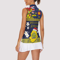 Niue Monuina e Kilisimasi Women Sleeveless Polo Shirt Christmas Uga - Niue Map and Emblem with Hiapo Art Pattern LT03 - Polynesian Pride