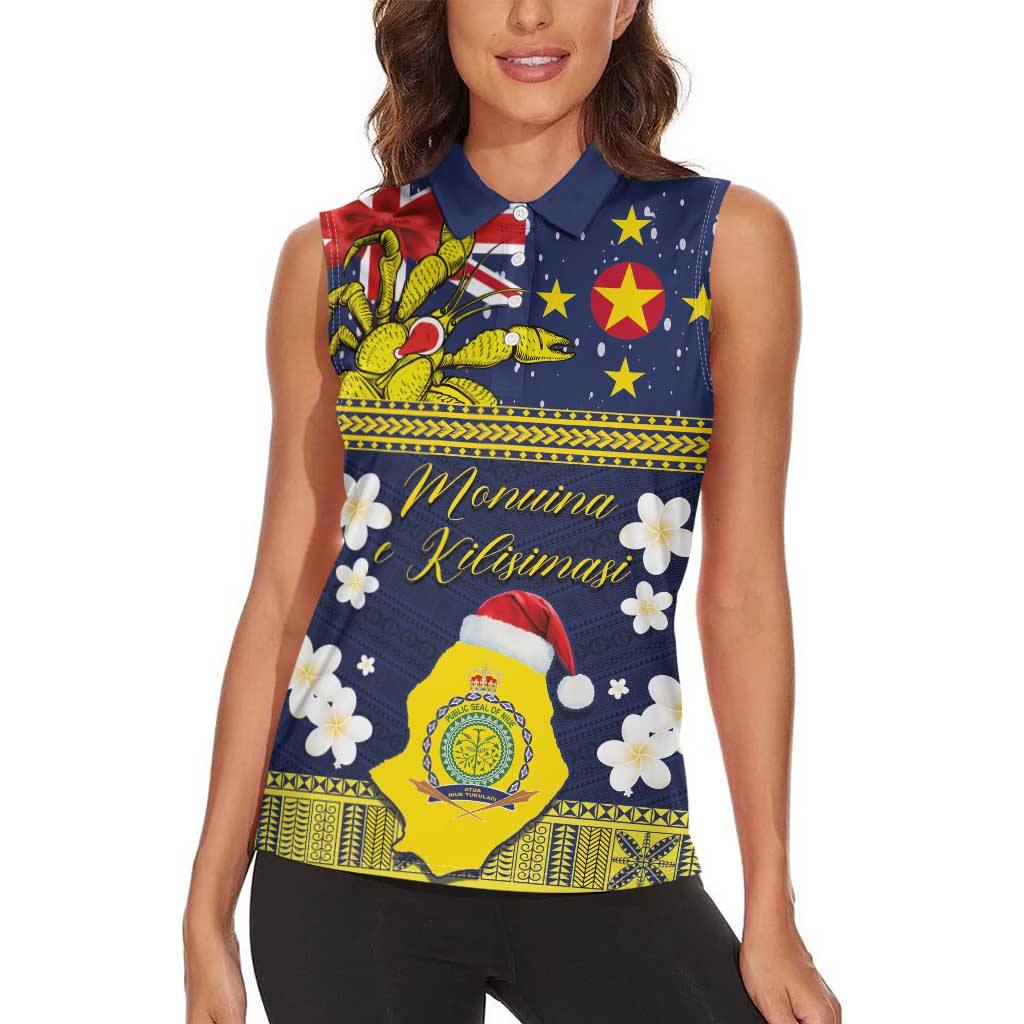 Niue Monuina e Kilisimasi Women Sleeveless Polo Shirt Christmas Uga - Niue Map and Emblem with Hiapo Art Pattern LT03 - Polynesian Pride