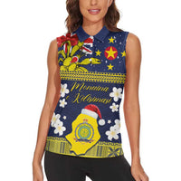 Niue Monuina e Kilisimasi Women Sleeveless Polo Shirt Christmas Uga - Niue Map and Emblem with Hiapo Art Pattern LT03 - Polynesian Pride