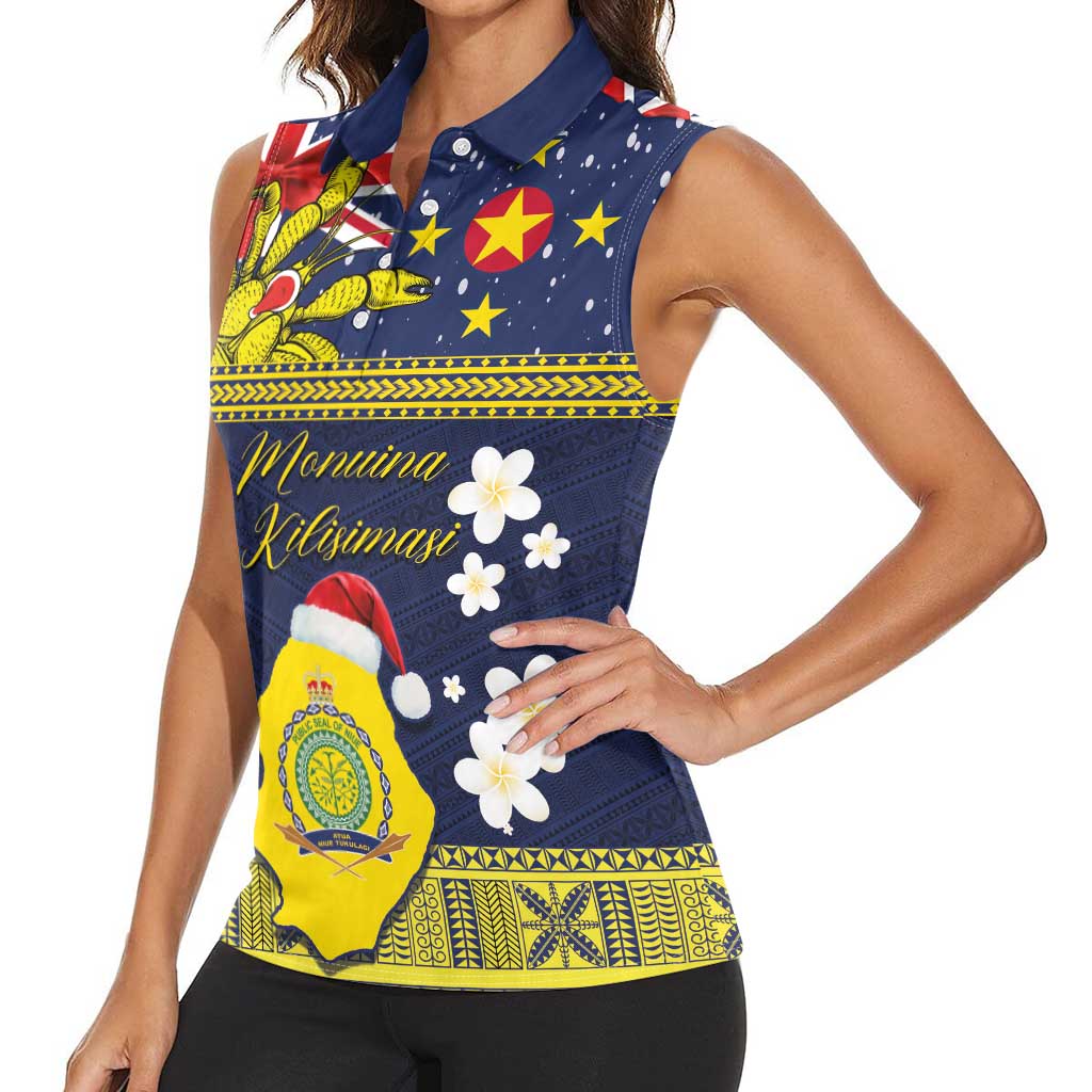 Niue Monuina e Kilisimasi Women Sleeveless Polo Shirt Christmas Uga - Niue Map and Emblem with Hiapo Art Pattern LT03 - Polynesian Pride