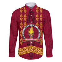 Tonga Beulah College Family Matching Puletasi Dress and Hawaiian Shirt Ngatu and Polynesian Pattern LT03 Dad's Shirt - Long Sleeve Red - Polynesian Pride