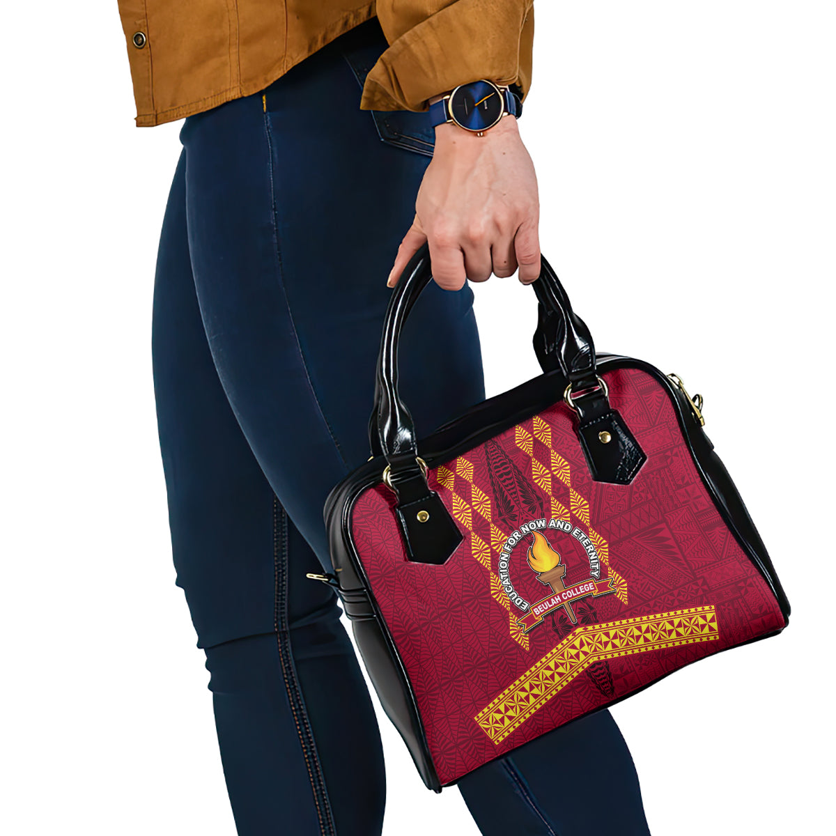 Tonga Beulah College Shoulder Handbag Ngatu and Polynesian Pattern LT03 - Polynesian Pride