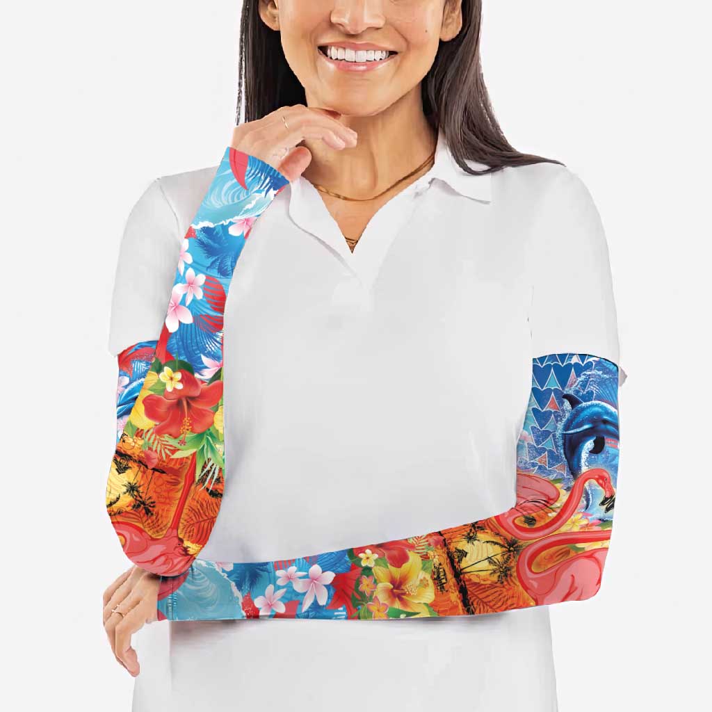 Hawaiian Love-Couple Dolphins and Flamingos Arm Sleeves - Polynesian Pride