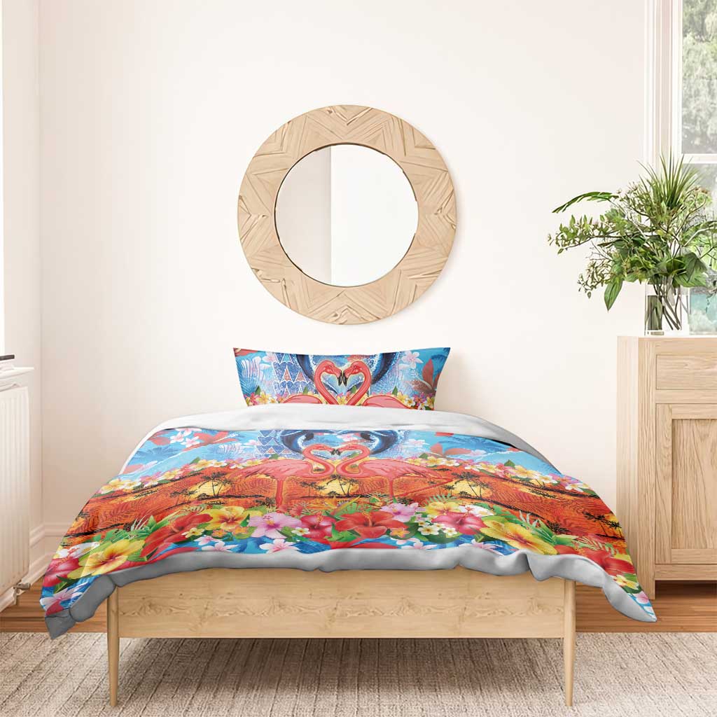 Hawaiian Love-Couple Dolphins and Flamingos Bedding Set - Polynesian Pride