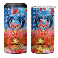 Hawaiian Love-Couple Dolphins and Flamingos 4 in 1 Can Cooler Tumbler LT03 One Size: 16 oz Multicolor - Polynesian Pride