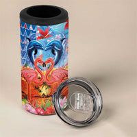 Hawaiian Love-Couple Dolphins and Flamingos 4 in 1 Can Cooler Tumbler LT03 - Polynesian Pride