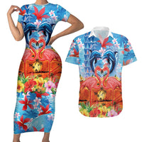 Hawaiian Love-Couple Dolphins and Flamingos Couples Matching Short Sleeve Bodycon Dress and Hawaiian Shirt LT03 Multicolor - Polynesian Pride
