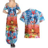 Hawaiian Love-Couple Dolphins and Flamingos Couples Matching Summer Maxi Dress and Hawaiian Shirt LT03 - Polynesian Pride
