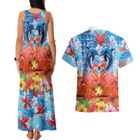 Hawaiian Love-Couple Dolphins and Flamingos Couples Matching Tank Maxi Dress and Hawaiian Shirt LT03 - Polynesian Pride