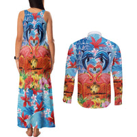 Hawaiian Love-Couple Dolphins and Flamingos Couples Matching Tank Maxi Dress and Long Sleeve Button Shirt LT03 - Polynesian Pride