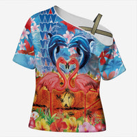 Hawaiian Love-Couple Dolphins and Flamingos Cross Shoulder Shirt LT03 Female Multicolor - Polynesian Pride