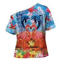Hawaiian Love-Couple Dolphins and Flamingos Cross Shoulder Shirt LT03 - Polynesian Pride