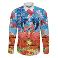 Hawaiian Love-Couple Dolphins and Flamingos Family Matching Long Sleeve Bodycon Dress and Hawaiian Shirt LT03 Dad's Shirt - Long Sleeve Multicolor - Polynesian Pride