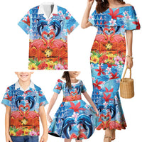 Hawaiian Love-Couple Dolphins and Flamingos Family Matching Mermaid Dress and Hawaiian Shirt LT03 - Polynesian Pride