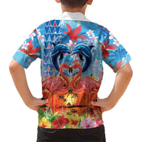 Hawaiian Love-Couple Dolphins and Flamingos Family Matching Off Shoulder Maxi Dress and Hawaiian Shirt LT03 - Polynesian Pride
