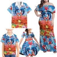 Hawaiian Love-Couple Dolphins and Flamingos Family Matching Off Shoulder Maxi Dress and Hawaiian Shirt LT03 - Polynesian Pride