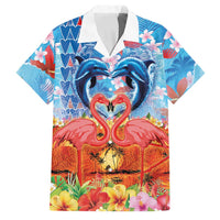 Hawaiian Love-Couple Dolphins and Flamingos Family Matching Off Shoulder Short Dress and Hawaiian Shirt LT03 Dad's Shirt - Short Sleeve Multicolor - Polynesian Pride