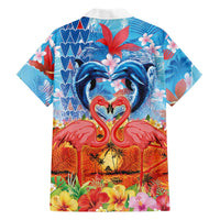 Hawaiian Love-Couple Dolphins and Flamingos Family Matching Off Shoulder Short Dress and Hawaiian Shirt LT03 - Polynesian Pride