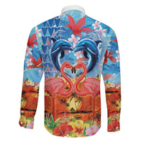 Hawaiian Love-Couple Dolphins and Flamingos Family Matching Puletasi and Hawaiian Shirt LT03 - Polynesian Pride