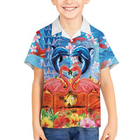 Hawaiian Love-Couple Dolphins and Flamingos Family Matching Short Sleeve Bodycon Dress and Hawaiian Shirt LT03 Son's Shirt Multicolor - Polynesian Pride
