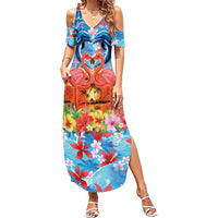 Hawaiian Love-Couple Dolphins and Flamingos Family Matching Summer Maxi Dress and Hawaiian Shirt LT03 Mom's Dress Multicolor - Polynesian Pride