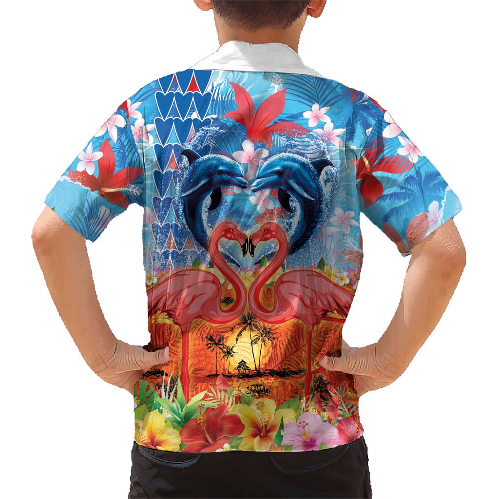 Hawaiian Love-Couple Dolphins and Flamingos Family Matching Tank Maxi Dress and Hawaiian Shirt LT03 - Polynesian Pride