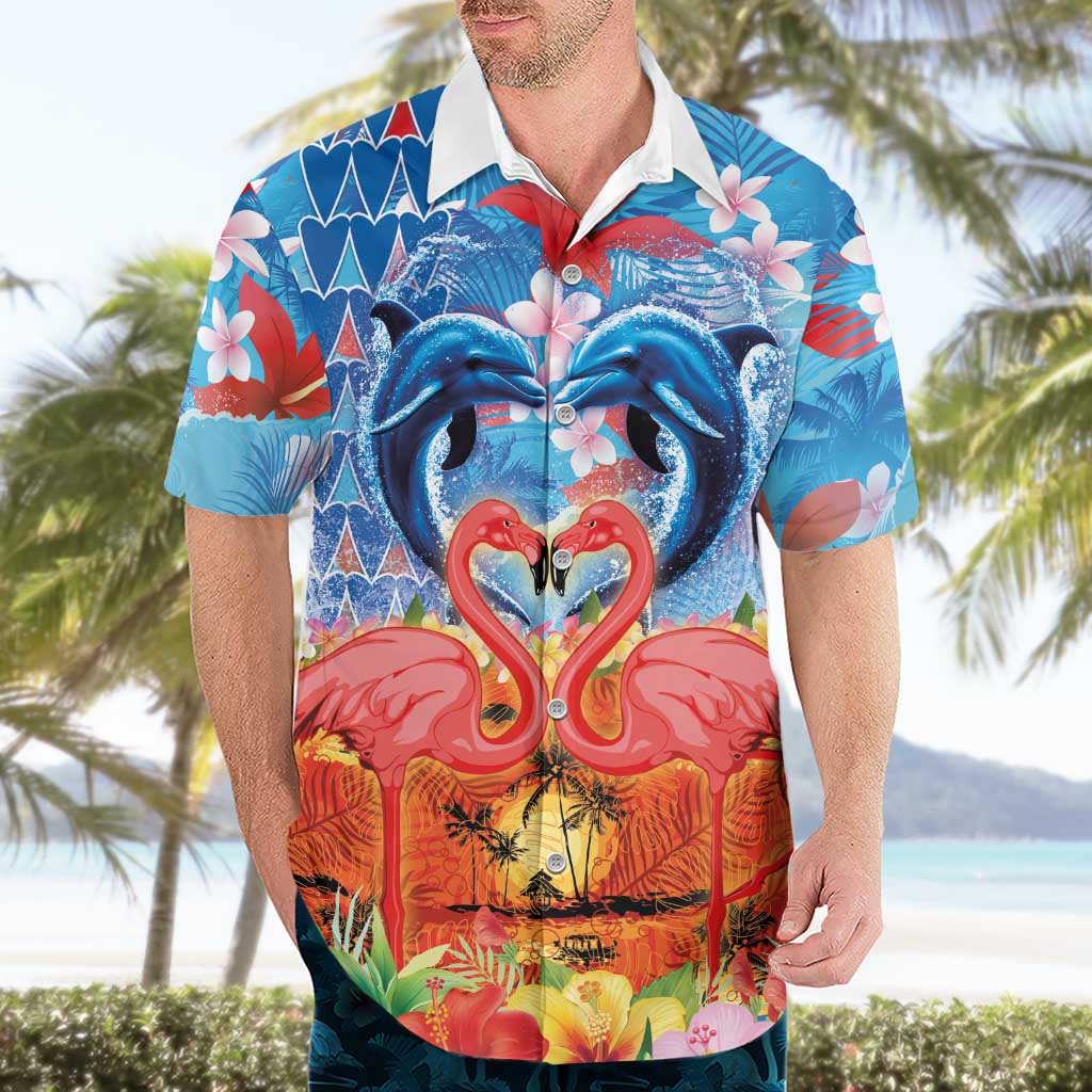 Hawaiian Love-Couple Dolphins and Flamingos Hawaiian Shirt - Polynesian Pride