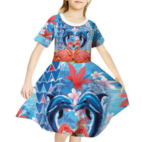 Hawaiian Love-Couple Dolphins and Flamingos Kid Short Sleeve Dress LT03 - Polynesian Pride