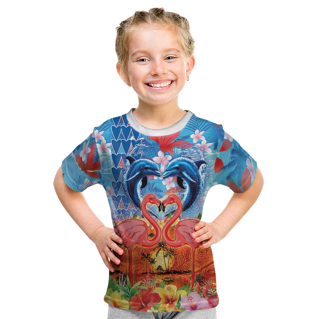 Hawaiian Love-Couple Dolphins and Flamingos Kid T Shirt LT03 Multicolor - Polynesian Pride