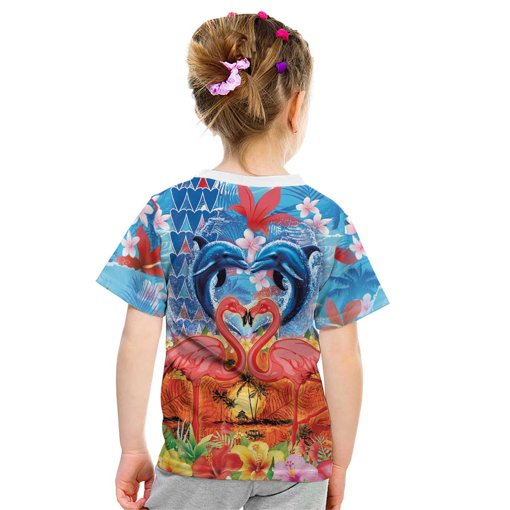 Hawaiian Love-Couple Dolphins and Flamingos Kid T Shirt LT03 - Polynesian Pride