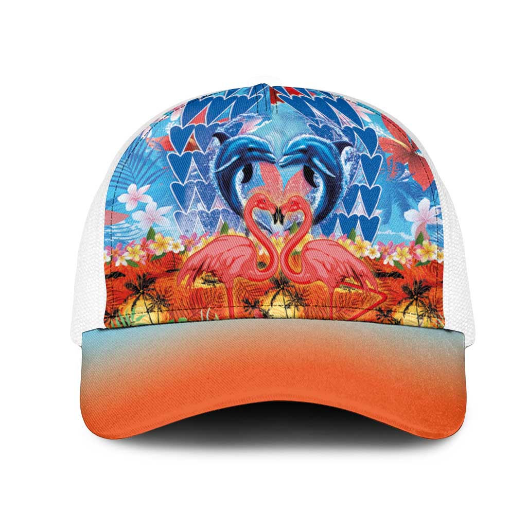 Hawaiian Love-Couple Dolphins and Flamingos Mesh Trucker Cap - Polynesian Pride