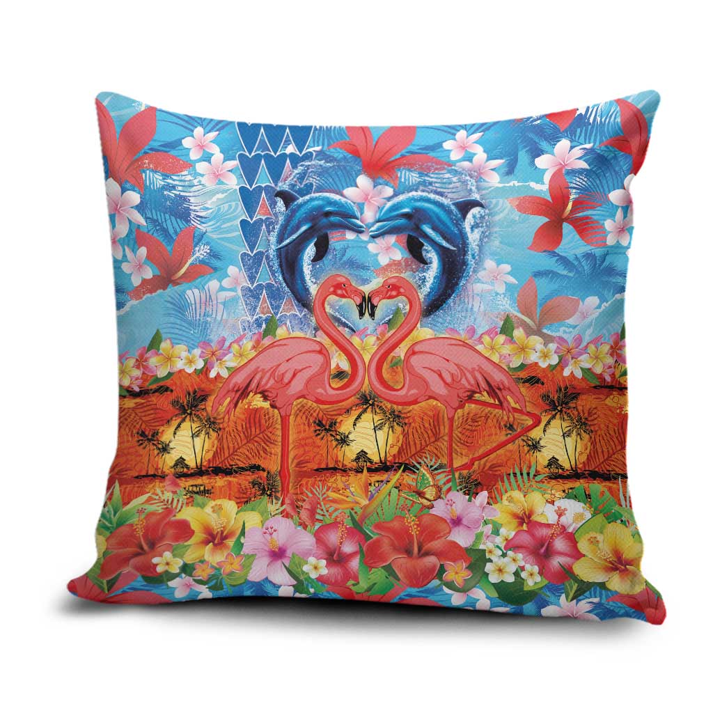 Hawaiian Love-Couple Dolphins and Flamingos Pillow Cover LT03 Multicolor - Polynesian Pride
