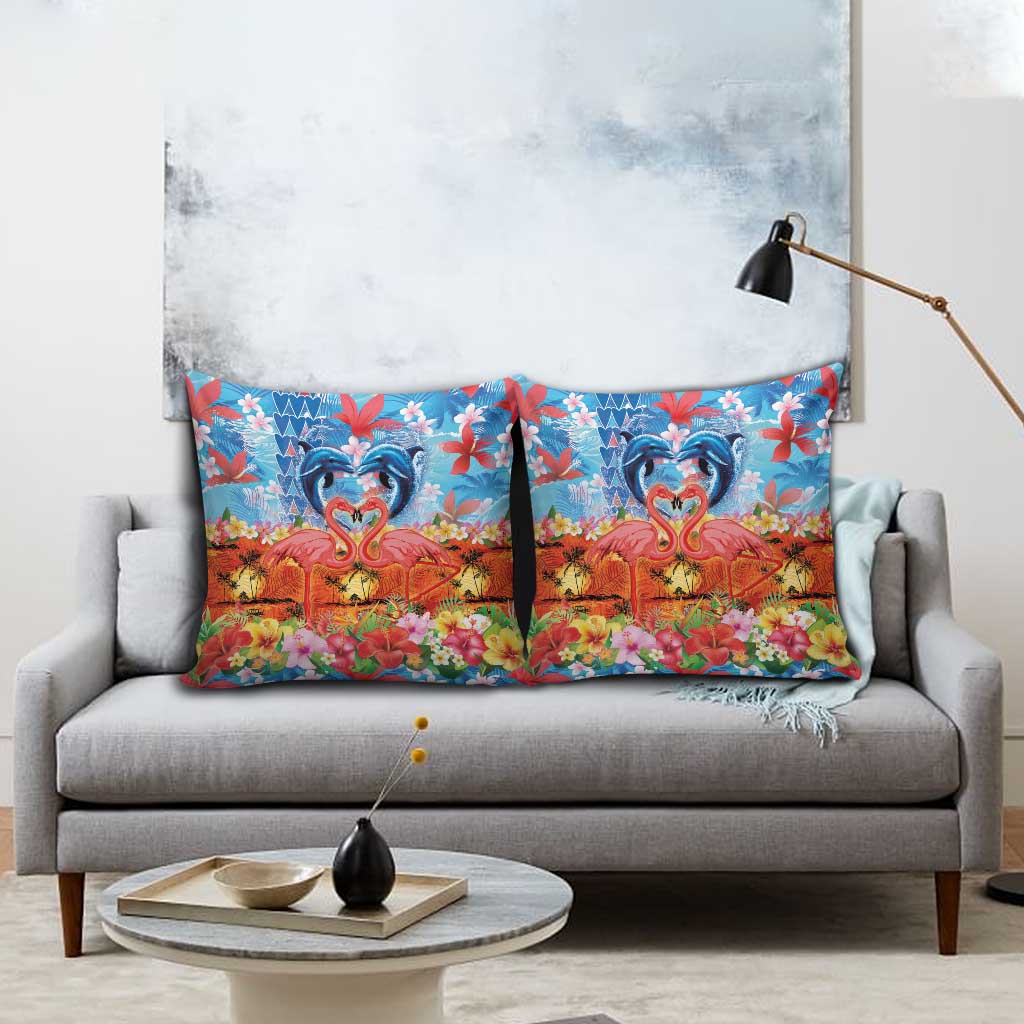 Hawaiian Love-Couple Dolphins and Flamingos Pillow Cover LT03 - Polynesian Pride