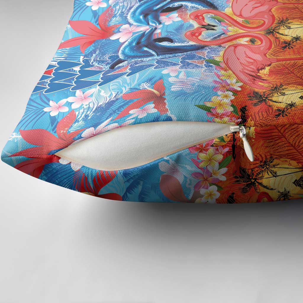 Hawaiian Love-Couple Dolphins and Flamingos Pillow Cover LT03 - Polynesian Pride
