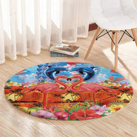 Hawaiian Love-Couple Dolphins and Flamingos Round Carpet LT03 - Polynesian Pride